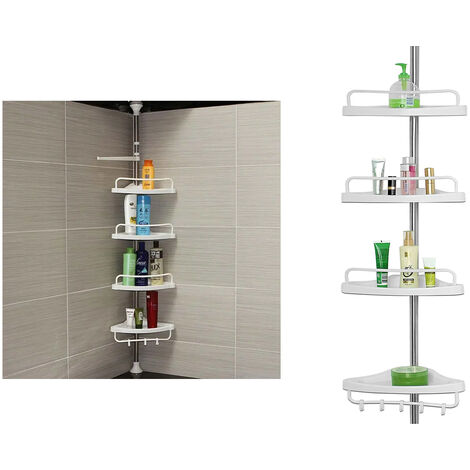 Scaffale Angolare da Bagno Telescopico Salvaspazio Regolabile 225/280cm Bianco
