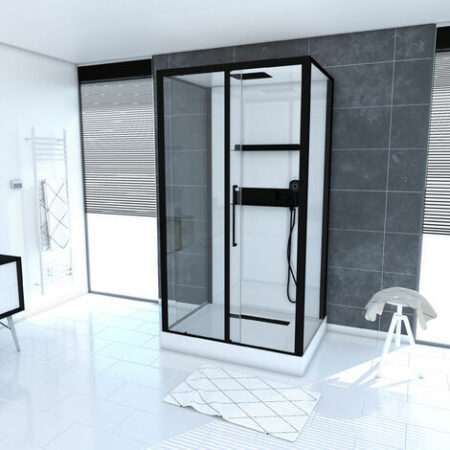 Cabina doccia rettangolare 90x115x215 cm Bianco extra - Profili laccati neri - rettangolo fantasma