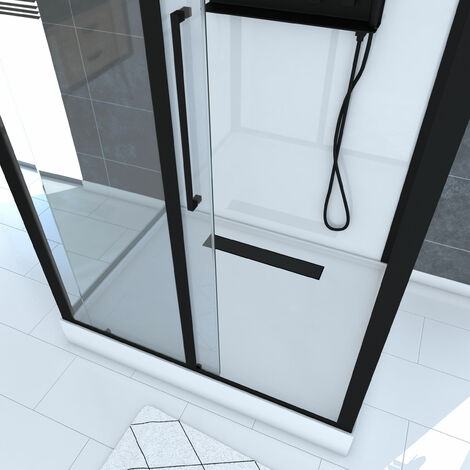 Cabina doccia rettangolare 90x115x215 cm Bianco extra - Profili laccati neri - rettangolo fantasma