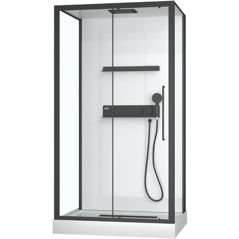 Cabina doccia rettangolare 90x115x215 cm Bianco extra - Profili laccati neri - rettangolo fantasma