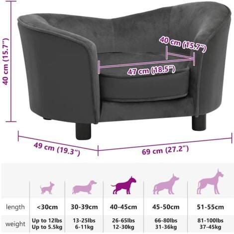 Divano per Cani Grigio Scuro 69x49x40 cm in Peluche e Similpelle vidaXL