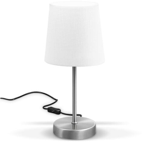 B.K.Licht Lampada da comodino, Lampada da tavolo con paralume in tessuto bianco, adatta per lampadina E14 non inclusa max 25W, altezza 30.8cm, abat-jour per camera con interruttore sul filo, IP20