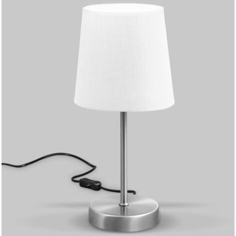 B.K.Licht Lampada da comodino, Lampada da tavolo con paralume in tessuto bianco, adatta per lampadina E14 non inclusa max 25W, altezza 30.8cm, abat-jour per camera con interruttore sul filo, IP20