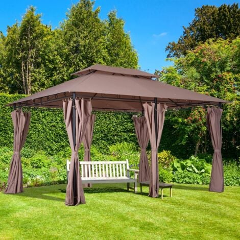 Outsunny Gazebo 4x3m con Doppio Tetto e Struttura in Acciaio Color Cachi