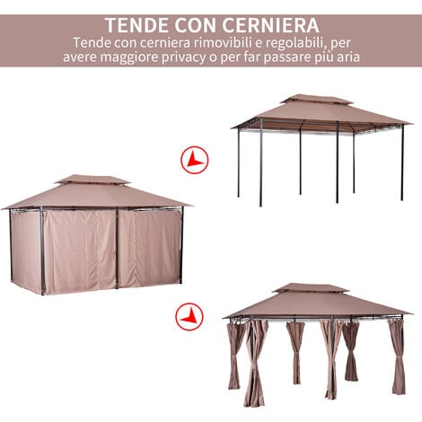 Outsunny Gazebo 4x3m con Doppio Tetto e Struttura in Acciaio Color Cachi