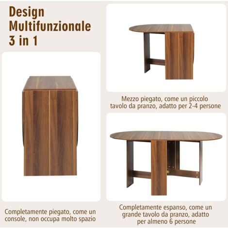 GOPLUS Tavolo Pieghevole da Pranzo, Tavolo Salvaspazio Multifunzione, Scrivania Richiudibile Allungabile, Tavolo Ovale di Legno, 163x80x75 cm