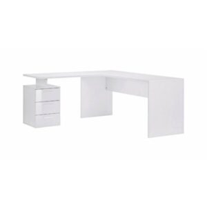 Dmora Scrivania ad angolo, Made in Italy, Tavolo da computer minimal, Scrittoio porta PC, cm 160x60h75, colore Bianco lucido, con imballo rinforzato