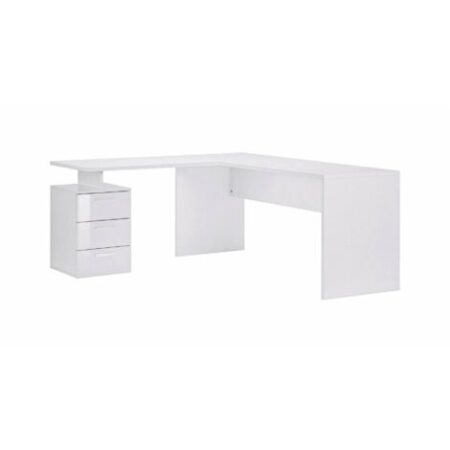 Dmora Scrivania ad angolo, Made in Italy, Tavolo da computer minimal, Scrittoio porta PC, cm 160x60h75, colore Bianco lucido, con imballo rinforzato