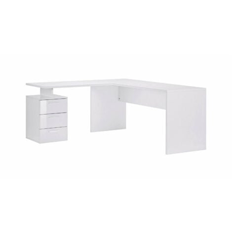 Dmora Scrivania ad angolo, Made in Italy, Tavolo da computer minimal, Scrittoio porta PC, cm 160x60h75, colore Bianco lucido, con imballo rinforzato
