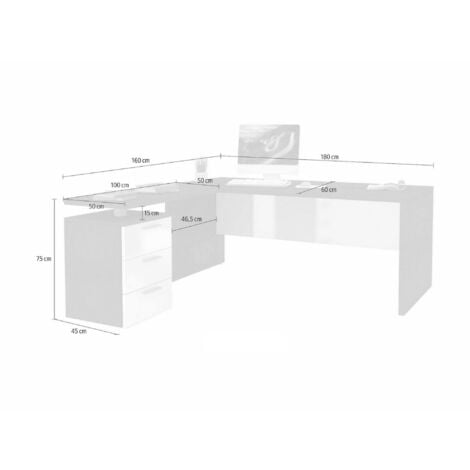 Dmora Scrivania ad angolo, Made in Italy, Tavolo da computer minimal, Scrittoio porta PC, cm 160x60h75, colore Bianco lucido, con imballo rinforzato