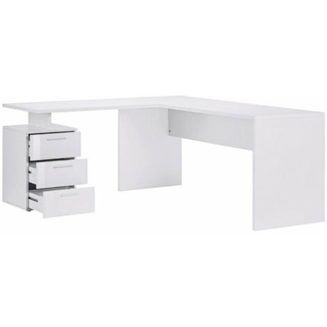 Dmora Scrivania ad angolo, Made in Italy, Tavolo da computer minimal, Scrittoio porta PC, cm 160x60h75, colore Bianco lucido, con imballo rinforzato