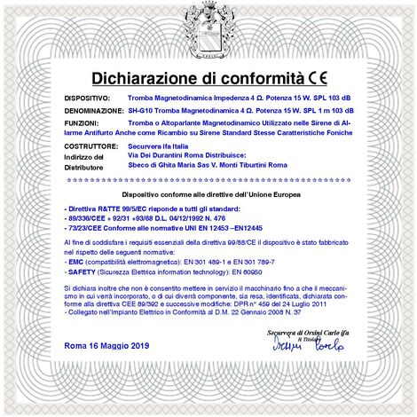 Altoparlante Magnetodinamico Tromba Esponenziale Impedenza 4 Ω Potenza 15 W Ricambio Sirene Antifurto Qualsiasi Marca Suoni Alta Frequenza da 1,3 ± 2 KHz 103 dB Magnete Ø 69 mm Misure L104XH79XP55 mm