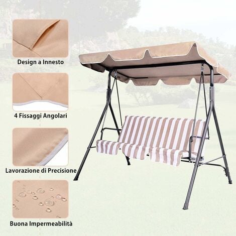 GOPLUS Tettuccio per Dondolo 2/3 Posti, Tetto di Ricambio Anti-UV e Impermeabile (190 x 132 cm, BEIGE)