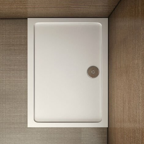 Piatto Doccia Rettangolare In Marmo Minerale e Resina Mista Ultra Sottile 3cm Bianco Lucido Antiscivolo Antibatterico 100x90cm