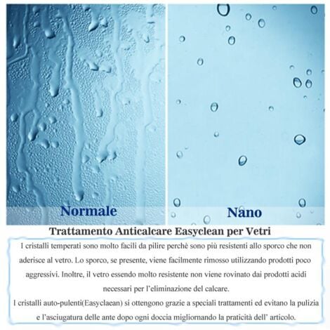 Walk In 200cm Parete Doccia  in Vetro da 8mm Temperato Trasparente Anticalcare larga 70cm