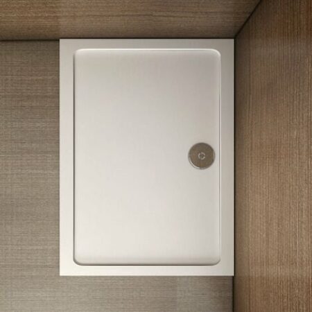 Piatto Doccia In Marmo Minerale e Resina Mista Ultra Sottile Bianco Lucido Antiscivolo Antibatterico 80x70x3cm Rettangolare