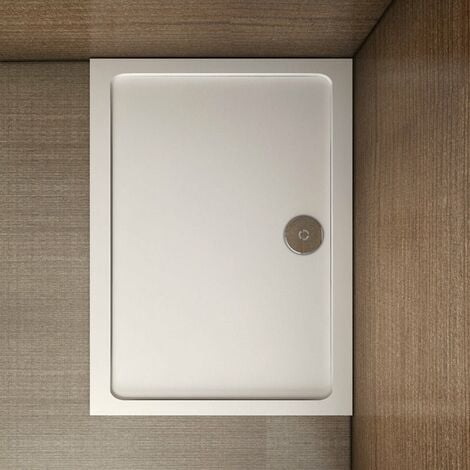 Piatto Doccia In Marmo Minerale e Resina Mista Ultra Sottile Bianco Lucido Antiscivolo Antibatterico 80x70x3cm Rettangolare