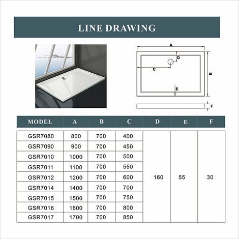 Piatto Doccia In Marmo Minerale e Resina Mista Ultra Sottile Bianco Lucido Antiscivolo Antibatterico 80x70x3cm Rettangolare