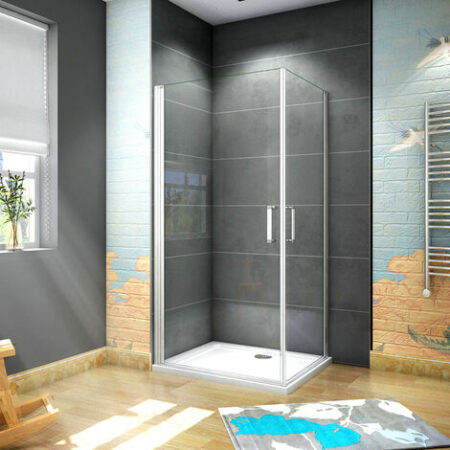 185 cm Box doccia Angolare Doppia Porta Battente Vetro Temperato 5 mm Trasparente Profilo Argento Opaco 100x80 cm