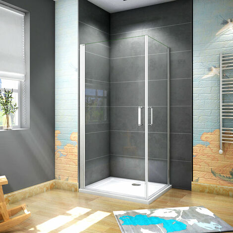 185 cm Box doccia Angolare Doppia Porta Battente Vetro Temperato 5 mm Trasparente Profilo Argento Opaco 100x80 cm