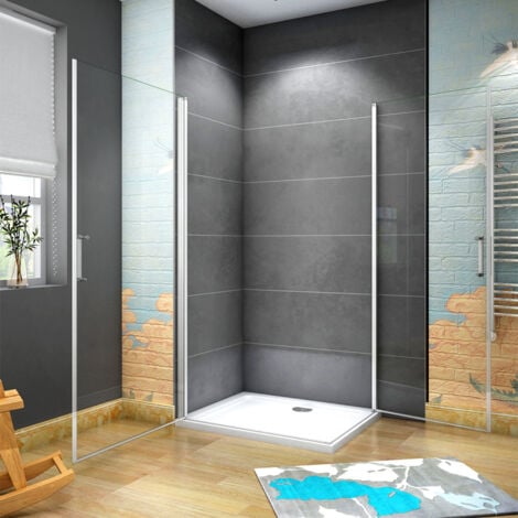 185 cm Box doccia Angolare Doppia Porta Battente Vetro Temperato 5 mm Trasparente Profilo Argento Opaco 100x80 cm