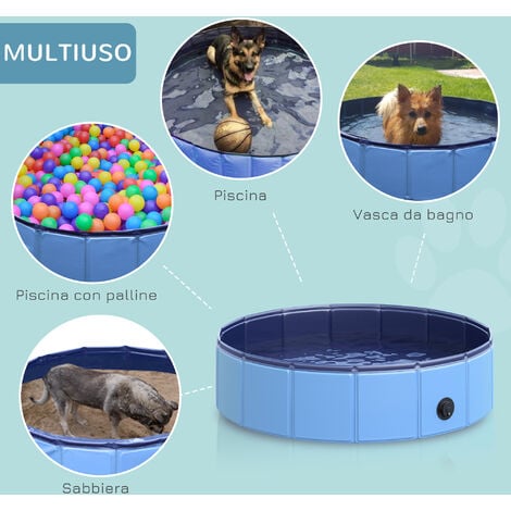 PawHut Piscina Pieghevole per Cani in Plastica con Bordo Stabile