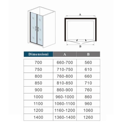 185 cm Box doccia per Nicchia Porta Battente 2 Ante Saloon Vetro Temperato 5 mm Trasparente Profilo Argento Opaco 80 cm