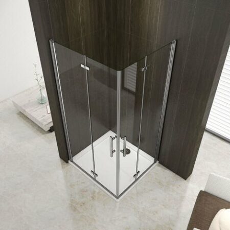 Box Doccia Angolare Due Porte Battente e Pieghevoli a Libro Vetro 6 mm Temperato Trasparente Anticalcare Telaio Cromato Lucido 90x70x195 cm