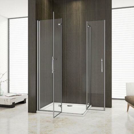 Box Doccia Angolare Due Porte Battente e Pieghevoli a Libro Vetro 6 mm Temperato Trasparente Anticalcare Telaio Cromato Lucido 90x70x195 cm
