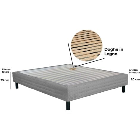 Letto Sommier Singolo 80x190 cm a Rete Fissa in Legno e Simil Velluto Dormidea Grigio