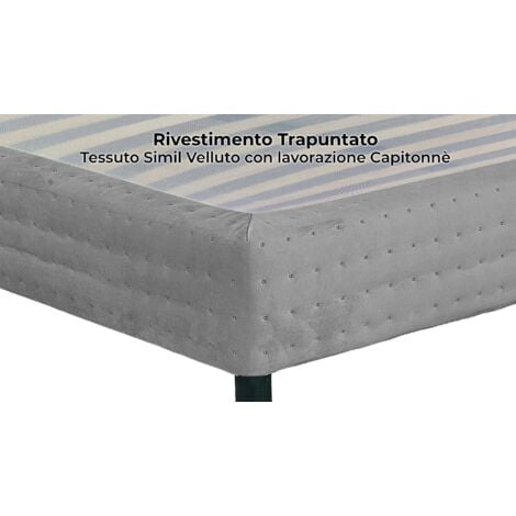Letto Sommier Singolo 80x190 cm a Rete Fissa in Legno e Simil Velluto Dormidea Grigio