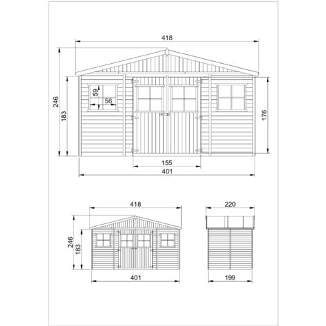 Casa da giardino in legno naturale A246x418x220 cm/8 m²- Magazzino esterno con finestre - Capanno da giardino - Bici, Deposito attrezzi e rimessa TIMBELA M332