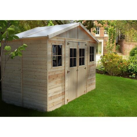 Casa da giardino in legno naturale A246x418x220 cm/8 m²- Magazzino esterno con finestre - Capanno da giardino - Bici, Deposito attrezzi e rimessa TIMBELA M332
