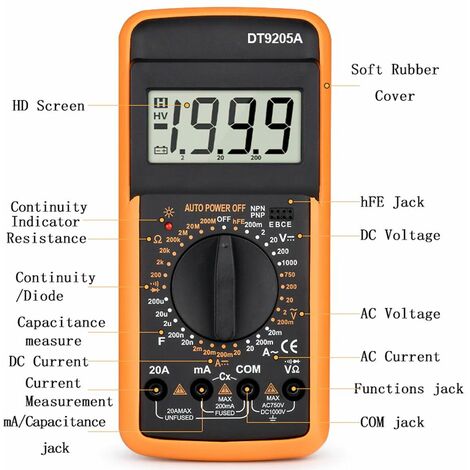 Tester Multimetro Digitale Misuratore con Puntali Misuratore Corrente DT9205A