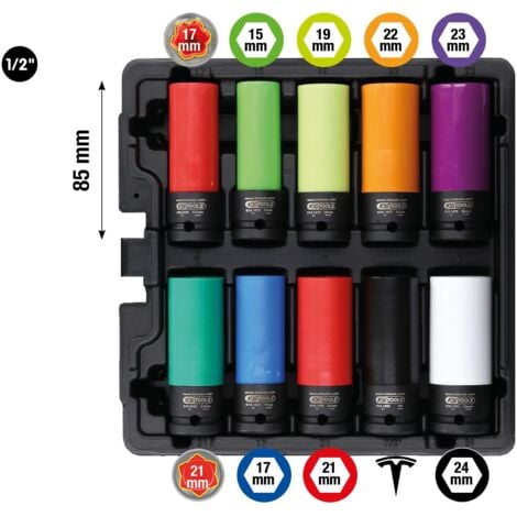 Serie di bussole per avvitatori ad impulsi per cerchi in lega speciali da 1/2", 10 pz