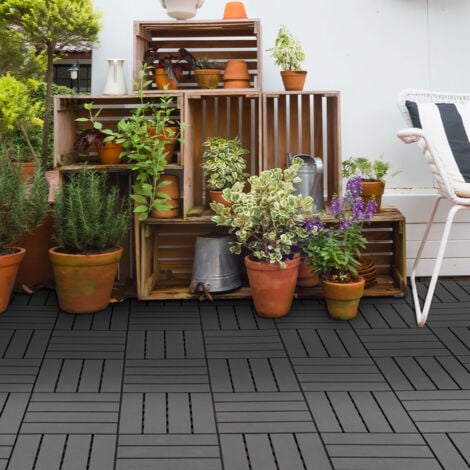 Outsunny Set 9 Mattonelle a Incastro per Terrazzo, Piastrelle per pavimenti