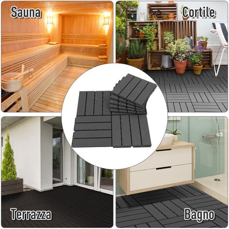Outsunny Set 9 Mattonelle a Incastro per Terrazzo, Piastrelle per pavimenti