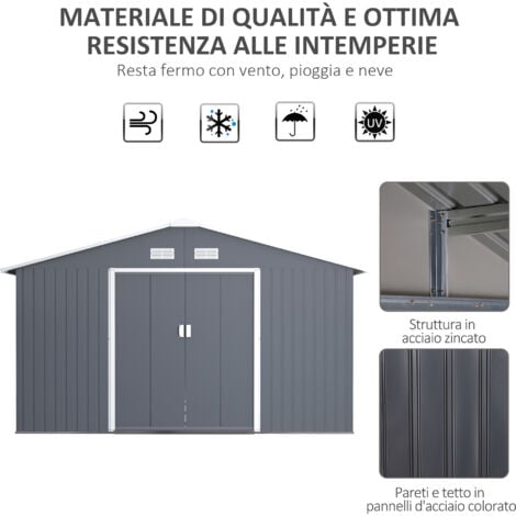 Outsunny Capanno Attrezzi in Acciaio con Porte Scorrevoli