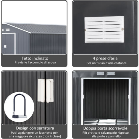 Outsunny Capanno Attrezzi in Acciaio con Porte Scorrevoli