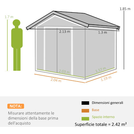 Outsunny Capanno Casetta da Giardino Porta Utensili 2 Porte Scorrevoli