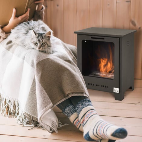 Caminetto a Bioetanolo HOMCOM 0.9L Più Efficiente ed Ambientale Nero