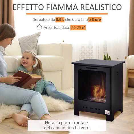 Caminetto a Bioetanolo HOMCOM 0.9L Più Efficiente ed Ambientale Nero