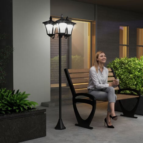 Outsunny Lampione da Giardino a Energia Solare con 3 Luci LED Nero