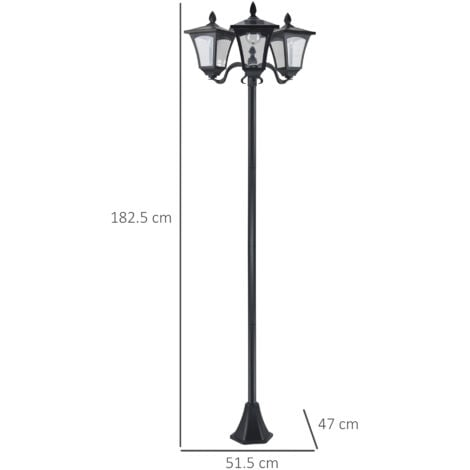Outsunny Lampione da Giardino a Energia Solare con 3 Luci LED Nero