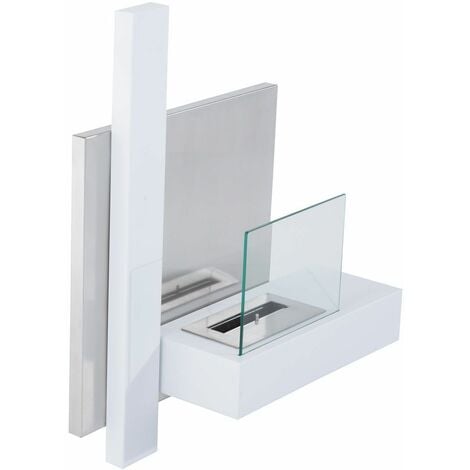 HOMCOM Caminetto a Bioetanolo a Parete in Acciaio Inox, 1 Serbatoio da 0.9L