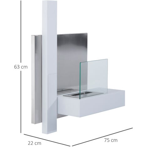 HOMCOM Caminetto a Bioetanolo a Parete in Acciaio Inox, 1 Serbatoio da 0.9L