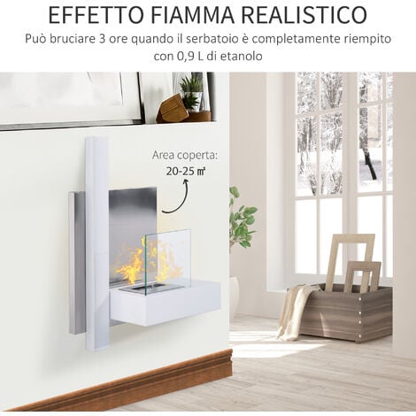 HOMCOM Caminetto a Bioetanolo a Parete in Acciaio Inox, 1 Serbatoio da 0.9L