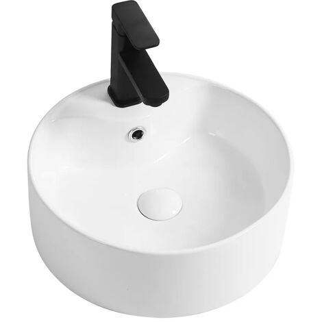 Lavabo da appoggio tondo D. 46 cm in ceramica bianco lucida