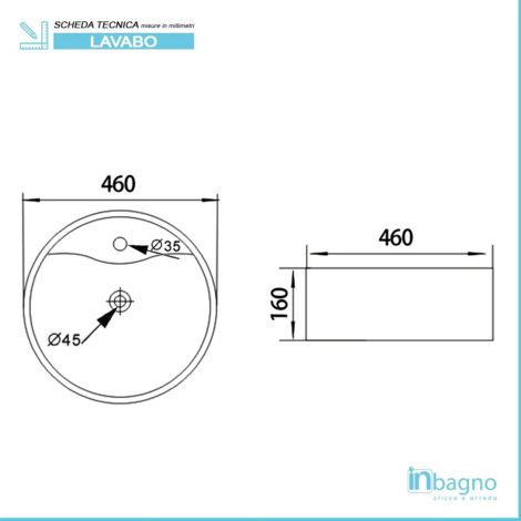 Lavabo da appoggio tondo D. 46 cm in ceramica bianco lucida