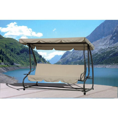 Dondolo Sofà Letto da Giardino 3 Posti in Acciaio Bauer Beige